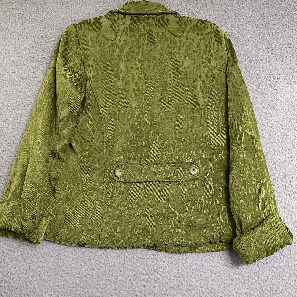 Chico's Emerald Green Sleek Texture Merrin jacket Blazer Kenai Olive Size 1 M - Picture 5 of 8